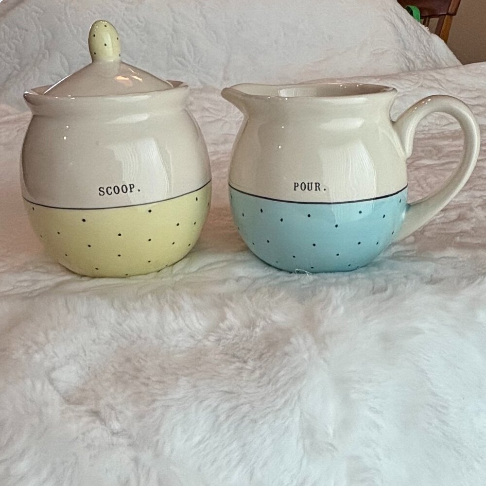 Rae Dun Artisan Collection 2 pc. Cream and Sugar Set - Polka Dot Pour & Scoop